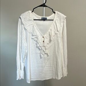 Democracy White Ruffled Bib Collar Blouse